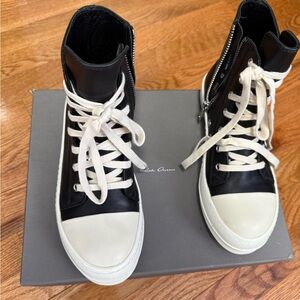 Rick Owens Black and White Leather Sneakers